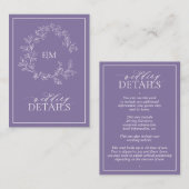 Lila details lavender Monogram Weddenschap Informatiekaartje (Voorkant / Achterkant)