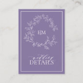 Lila details lavender Monogram Weddenschap Informatiekaartje (Voorkant)