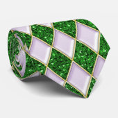 Lila Diamonds Green Sequin Pattern Mardi Gras Stro Stropdas (Opgerold)