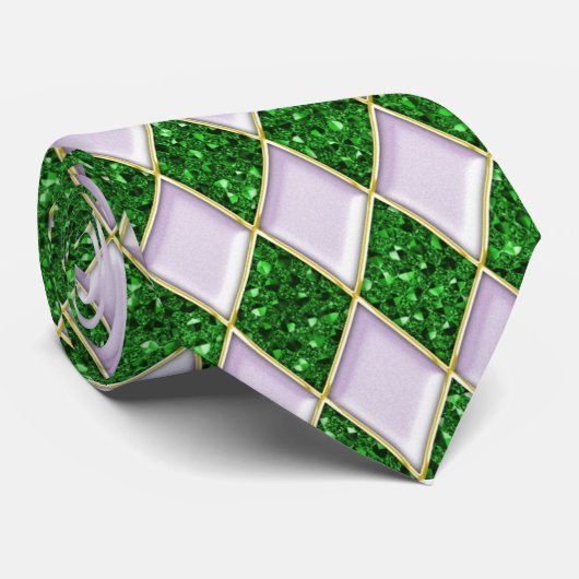 Lila Diamonds Green Sequin Pattern Mardi Gras Stro Stropdas (Opgerold)
