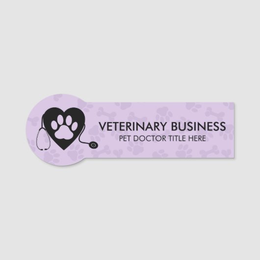 Lila dierenarts Paw Heart Stethescope Pet Naamplaatje (Voorkant)