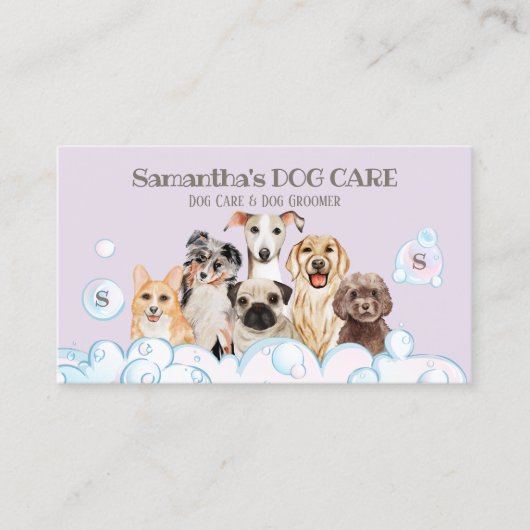 Lila Dog Spa Salon Zittend Zwemmen Grooming Visitekaartje (Voorkant)