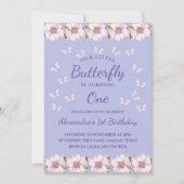 Lila draaien van een kleine vlinder 1e verjaardag kaart (Voorkant)