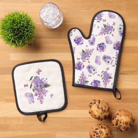 Lila dromen en vlinderfluisteringen ovenwant & pannenlap set (Top down)