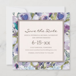 Lila Dusty Blue Boho Floral Wedding Save Date