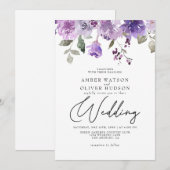 Lila Dusty Paars Mauve Floral Garden Wedding Kaart (Voorkant / Achterkant)