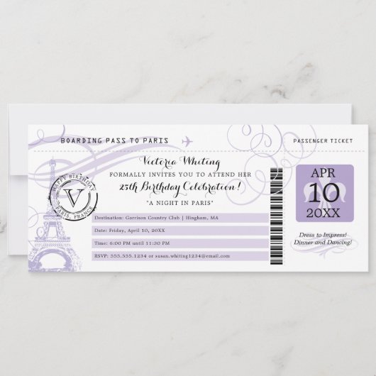 Lila Eiffeltorenavond in het verjaardagsfeest Kaart (Voorkant)