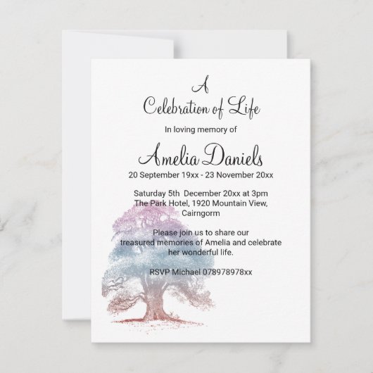 Lila eikenboom viering van het leven Kaart (Voorkant)