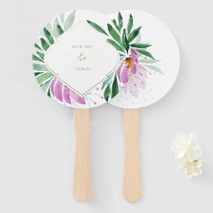 Lila Elegant Monogram Waterverf Bloemen Handwaaier