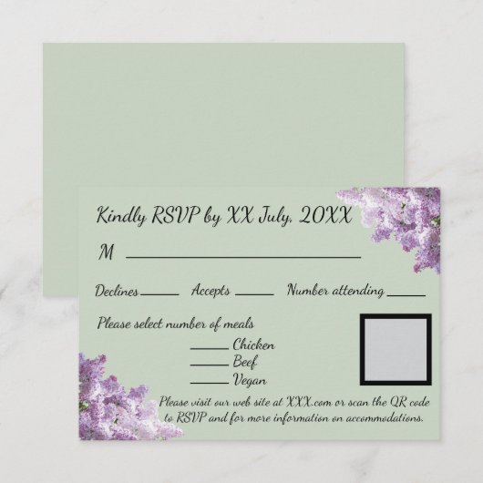 Lila en aardse wijze RSVP kaartje (Voorkant / Achterkant)
