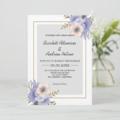 Lila en beige bloemenbruiloft kaart (Staand voorkant)