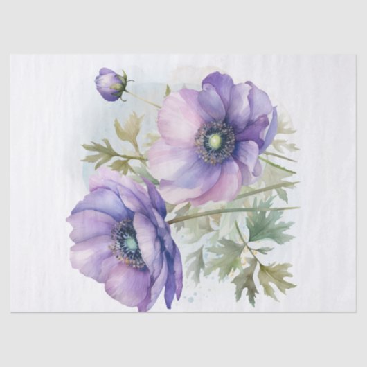 Lila en Blauw Anemone Bloem Waterverf Tissuepapier (Voorkant)