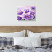 Lila en Bourgondische Floral Stretched Canvas Afdruk (Insitu (Slaapkamer))