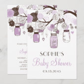 Lila en bruine Mason Jars Baby Shower-uitvindingen Kaart (Voorkant / Achterkant)