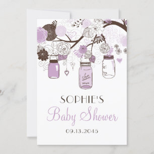 Lila en bruine Mason Jars Baby Shower-uitvindingen Kaart