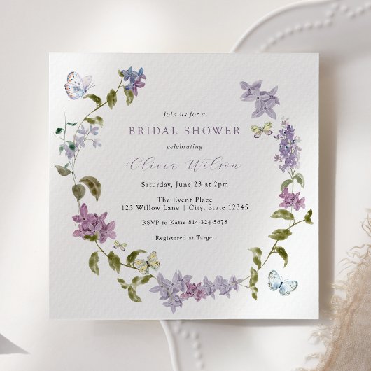 Lila en Butterflies Bridal Shower Invitation Kaart