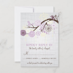 Lila en Cream Flowers Rustic Wedding RSVP-Kaart RSVP Kaartje