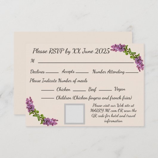 Lila en Cream Response Kaart (Voorkant / Achterkant)