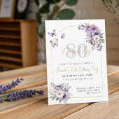 Lila en gouden bloemen 80e verjaardagsfeest kaart