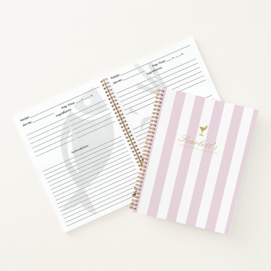  Lila en Gouden Streep Blank Cocktail Recept Notitieboek (Binnen)