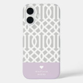 Lila en grijs Trellis Heart Monogram Case-Mate iPhone Case (Achterkant)
