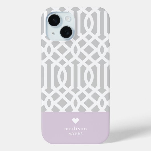 Lila en grijs Trellis Heart Monogram Case-Mate iPhone Case (Achterkant)