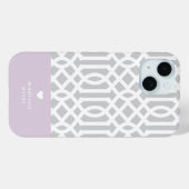 Lila en grijs Trellis Heart Monogram Case-Mate iPhone Case (Achterkant (horizontaal))
