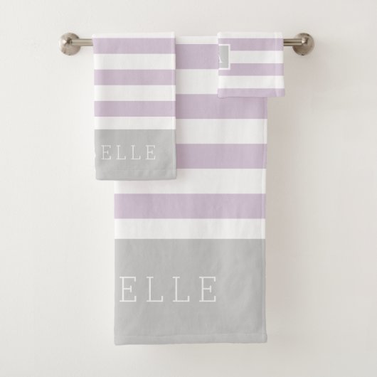 Lila en Grijze Strepen Monogram | Bewerkbare kleur Bad Handdoek (Insitu)
