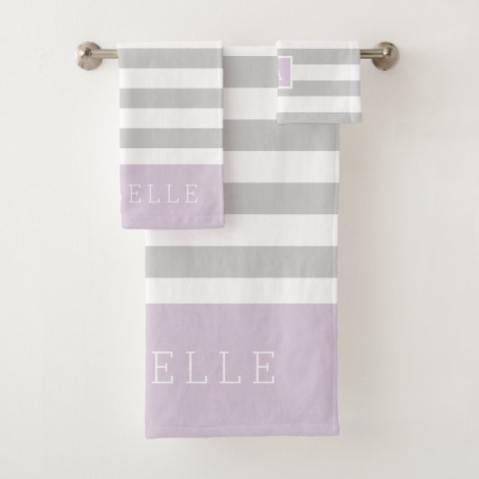 Lila en Grijze Strepen Monogram | Bewerkbare kleur Bad Handdoek (Insitu)