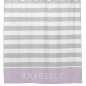 Lila en Grijze Strepen Monogram | Bewerkbare kleur Douchegordijn (Voorkant)