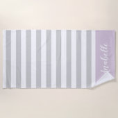 Lila en Grijze Strepen Monogram | Bewerkbare kleur Strandlaken (Voorkant)