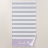 Lila en Grijze Strepen Monogram | Bewerkbare kleur Strandlaken (Voorkant)