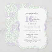 Lila en groen bloemenpatroon Verjaardag Kaart (Voorkant / Achterkant)