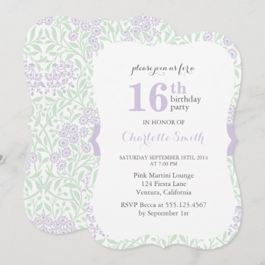 Lila en groen bloemenpatroon Verjaardag Kaart (Voorkant / Achterkant)