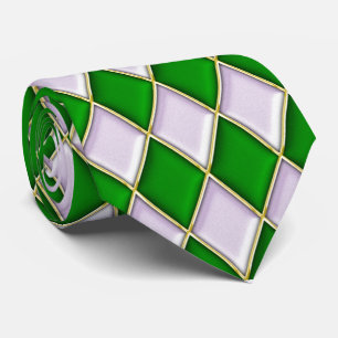 Lila en groen diamantpatroon Mardi Gras Stropdas