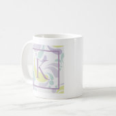 Lila en groen lichtpatroonmonogram koffiemok (Voorkant links)