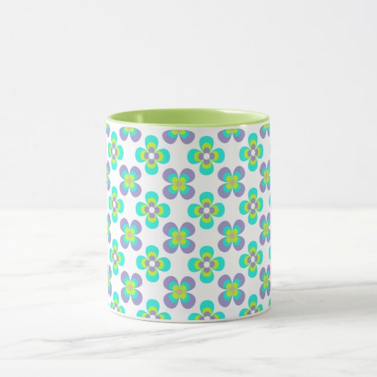 Lila en groen retro-florpatroon mok (Midden)