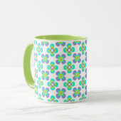 Lila en groen retro-florpatroon mok (Voorkant links)