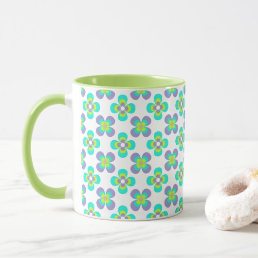Lila en groen retro-florpatroon mok (Met donut)