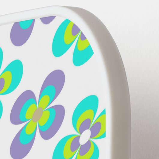 Lila en groen retro-florpatroon pickleball paddle (Links Detail)