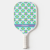 Lila en groen retro-florpatroon pickleball paddle (Voorkant)