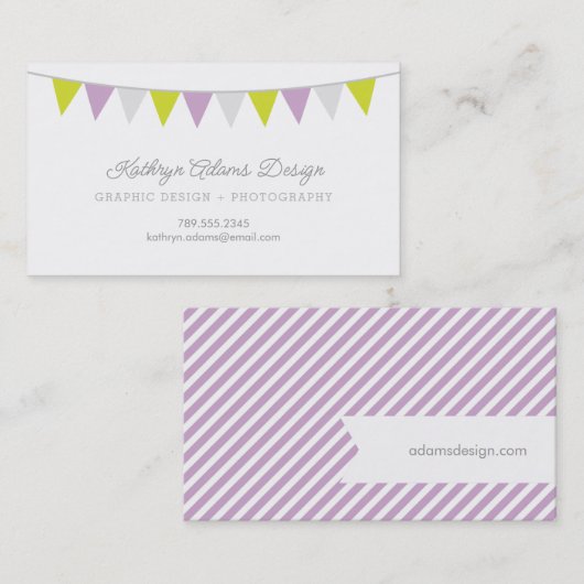 Lila en groene Bunting Banner Visitekaartje (Voorkant / Achterkant)