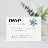 Lila en Helder Groen Botanisch Huwelijk RSVP Kaartje (Staand voorkant)