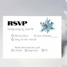 Lila en Helder Groen Botanisch Huwelijk RSVP Kaartje