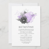 Lila en houtskool Bloemen Bat Mitzvah Kaart (Voorkant)