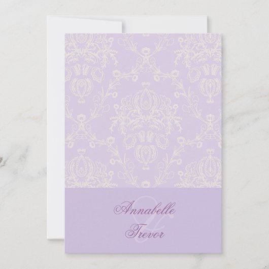 Lila en ivoorcrèmekant, aangepast bruiloft kaart (Voorkant)
