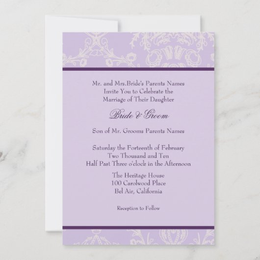 Lila en ivoorcrèmekant, aangepast bruiloft kaart (Achterkant)