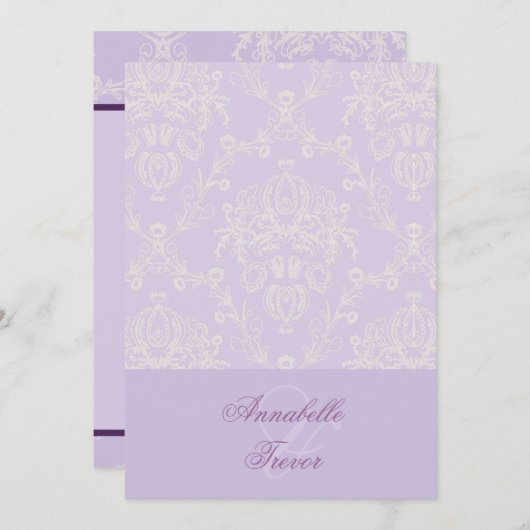 Lila en ivoorcrèmekant, aangepast bruiloft kaart (Voorkant / Achterkant)