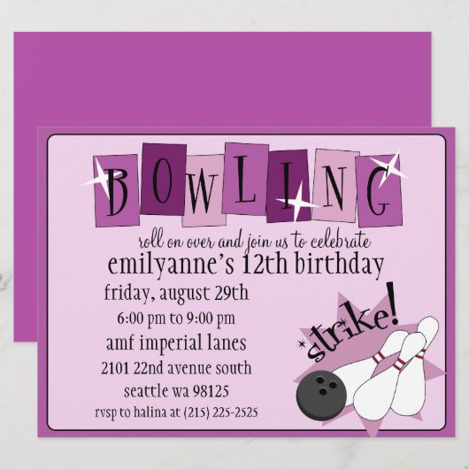 Lila en krottenwijk Paars met volledig Retro Bowli Kaart (Voorkant / Achterkant)