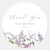 Lila en Lavendel Dank u Baby shower Ronde Sticker (Voorkant)